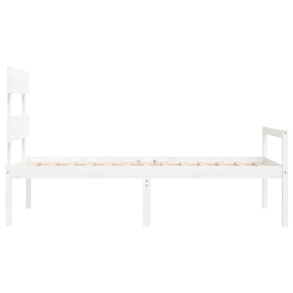 Letto per Anziani con Testiera Bianco Single in Legno Massello