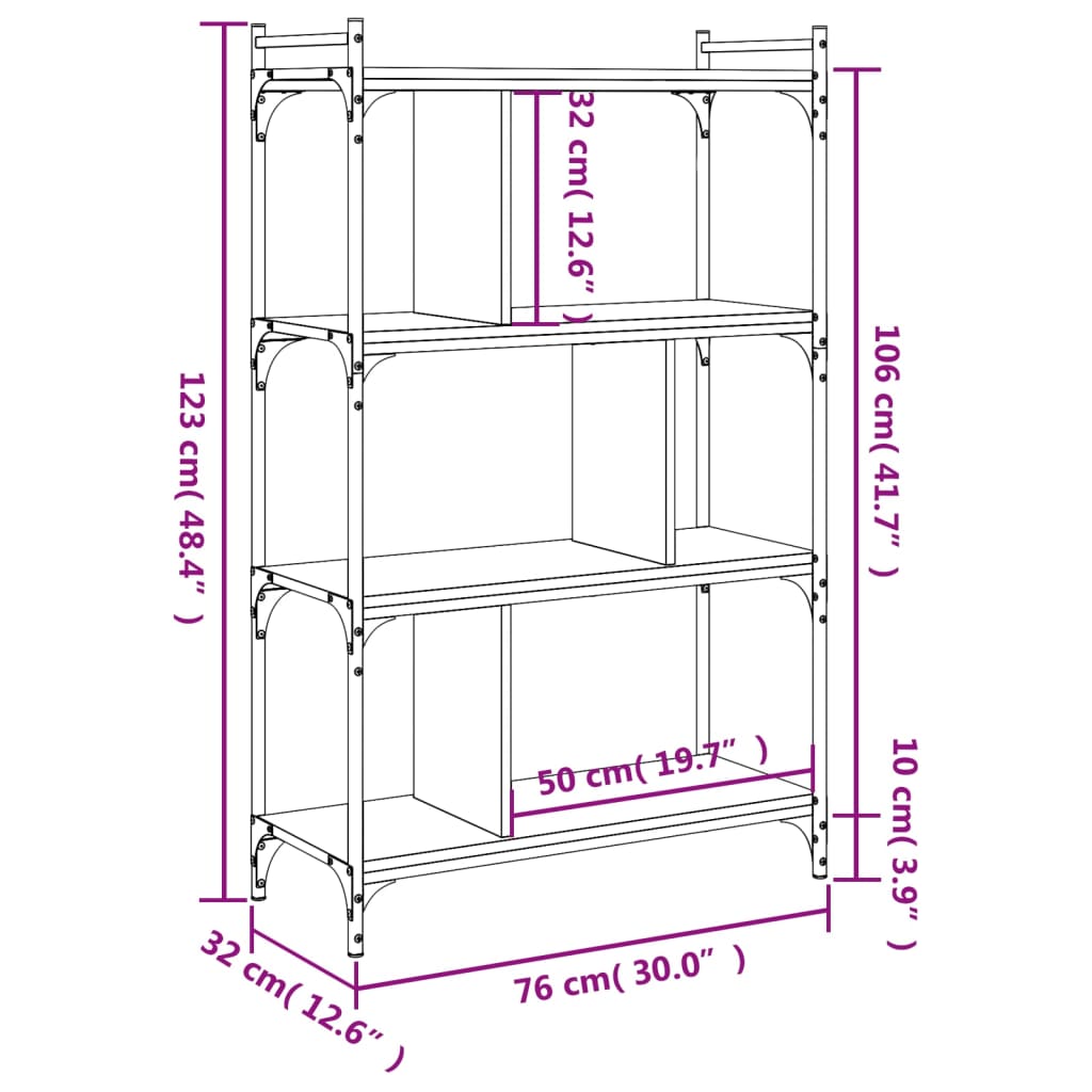 Libreria Grigio Sonoma 4 Ripiani 76x32x123 cm Legno Multistrato