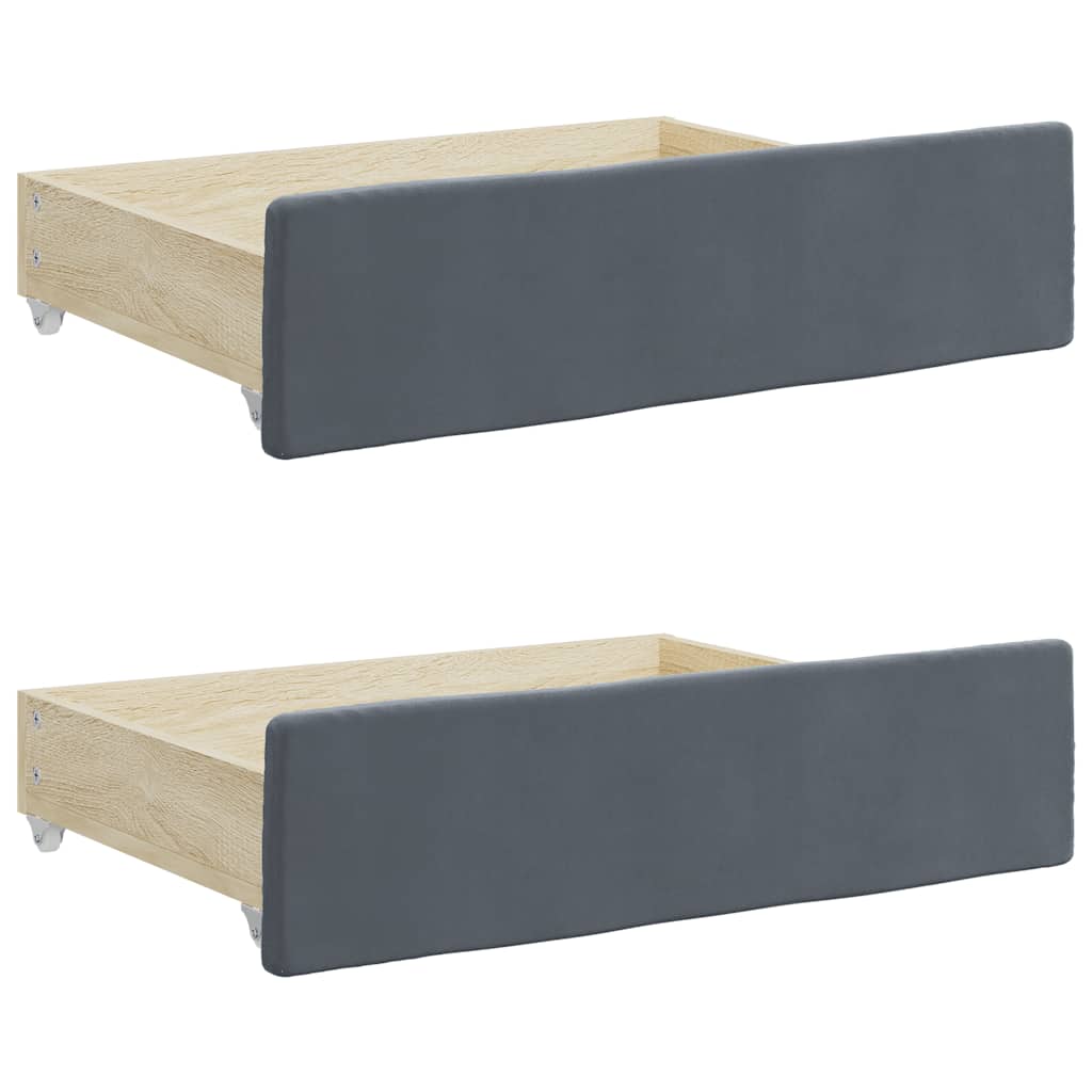 Cassetti da Letto 2pz Grigio Scuro Legno Multistrato e Velluto