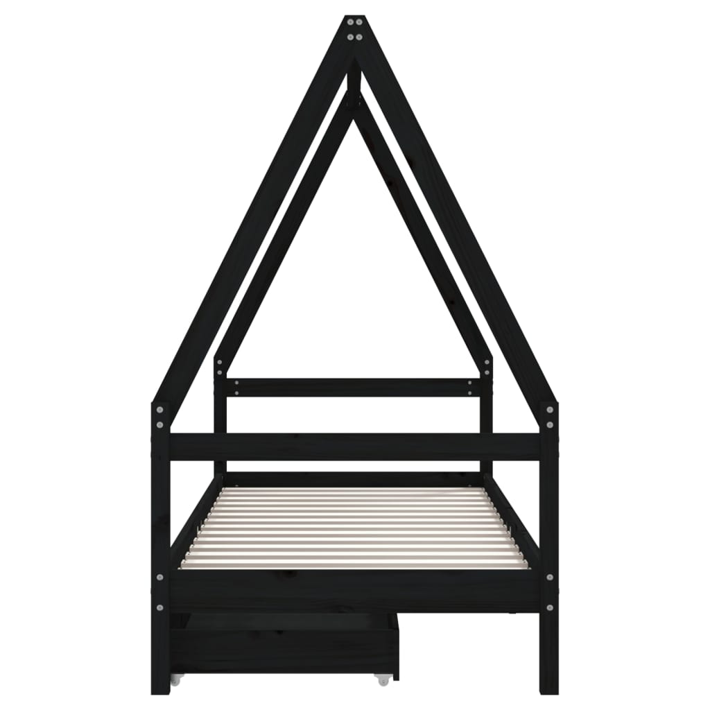 Giroletto Bambini con Cassetti Nero 80x200cm Massello di Pino