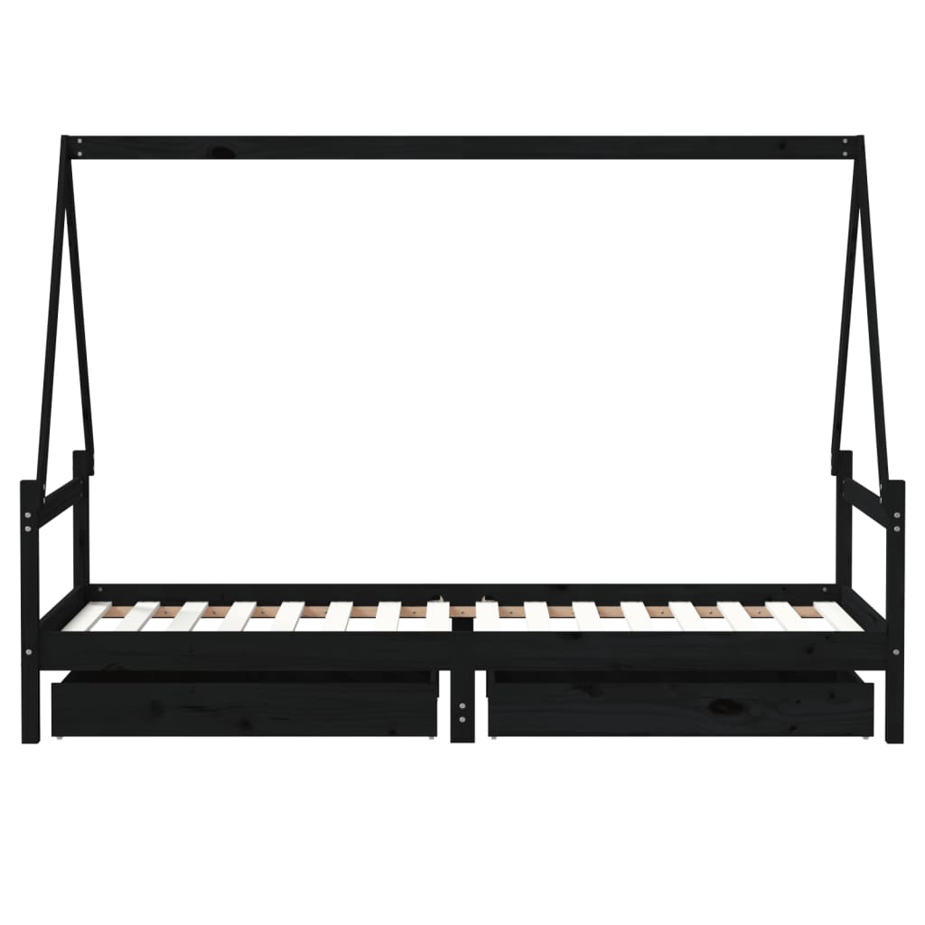 Giroletto Bambini con Cassetti Nero 80x200cm Massello di Pino