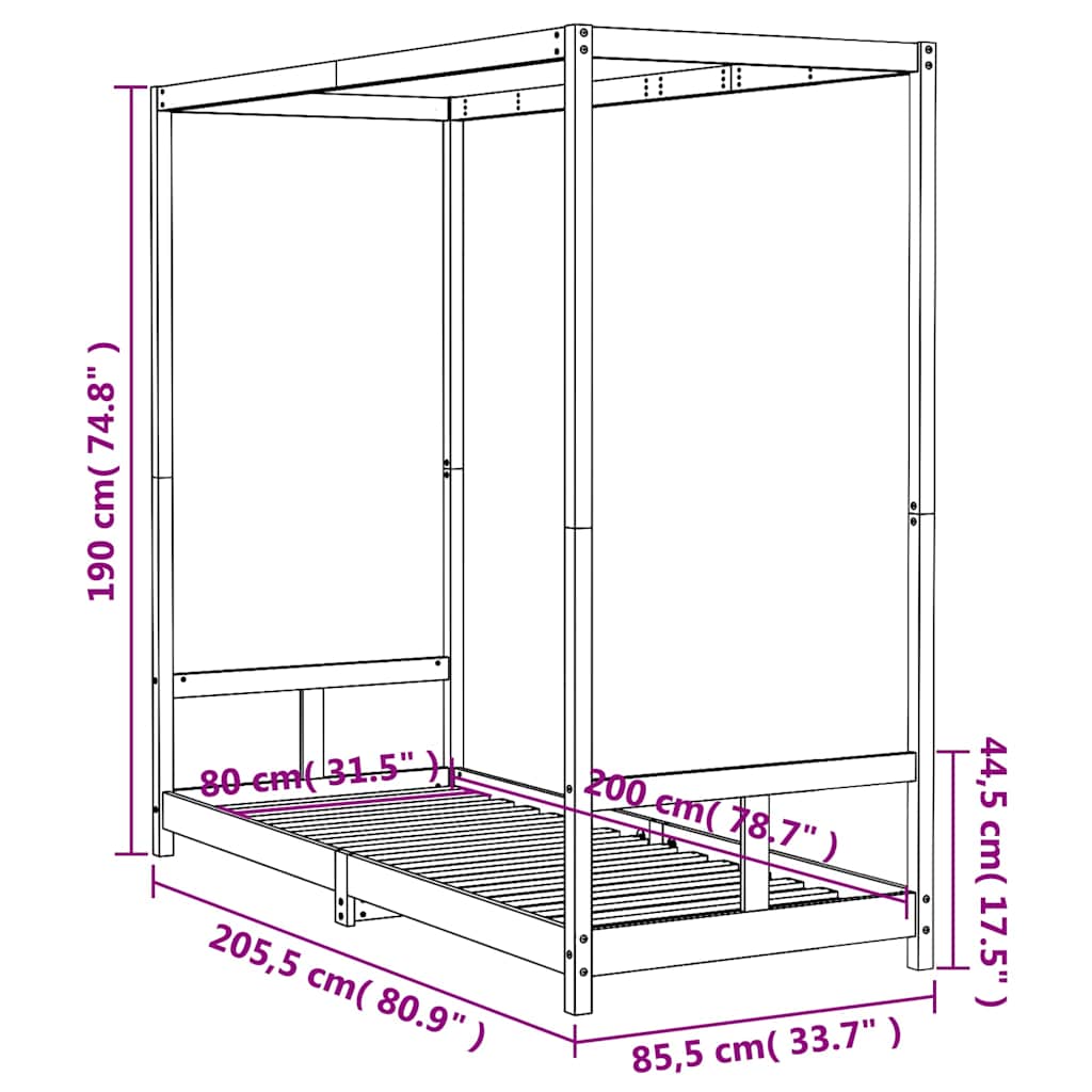 Giroletto per Bambini 80x200 cm in Legno Massello di Pino