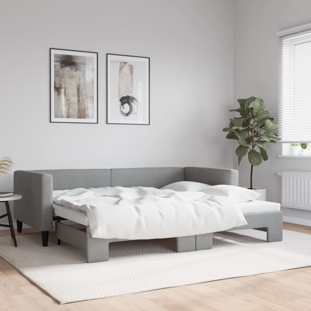 Divano Letto con Letto Estraibile Grigio Chiaro 90x190 Tessuto