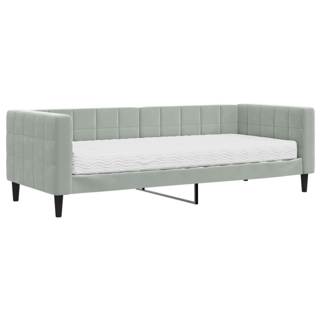 Divano Letto con Materasso Grigio Chiaro 80x200 cm in Velluto