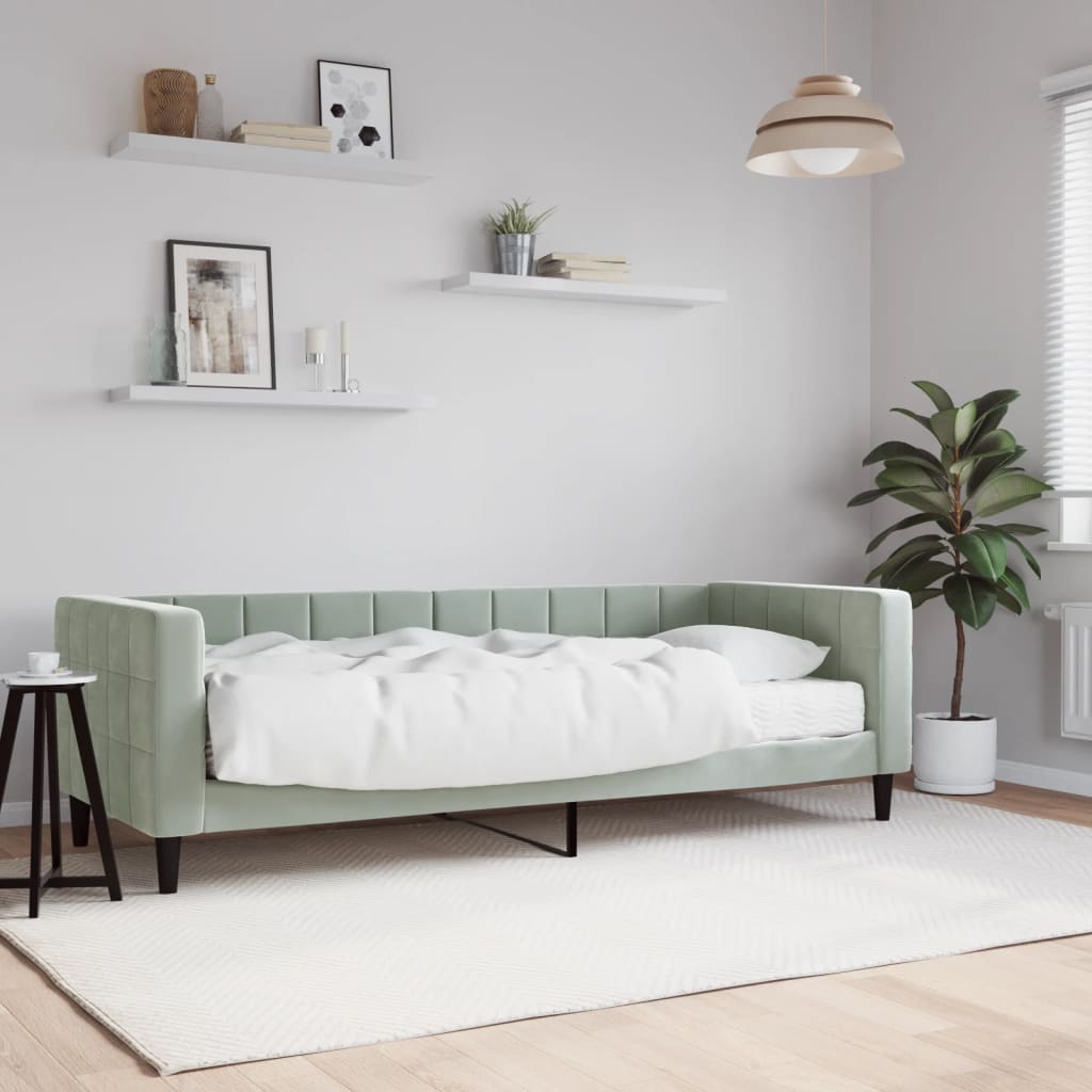 Divano Letto con Materasso Grigio Chiaro 80x200 cm in Velluto