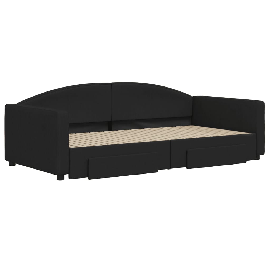 Divano Letto Estraibile con Cassetti Nero 100x200 cm in Tessuto
