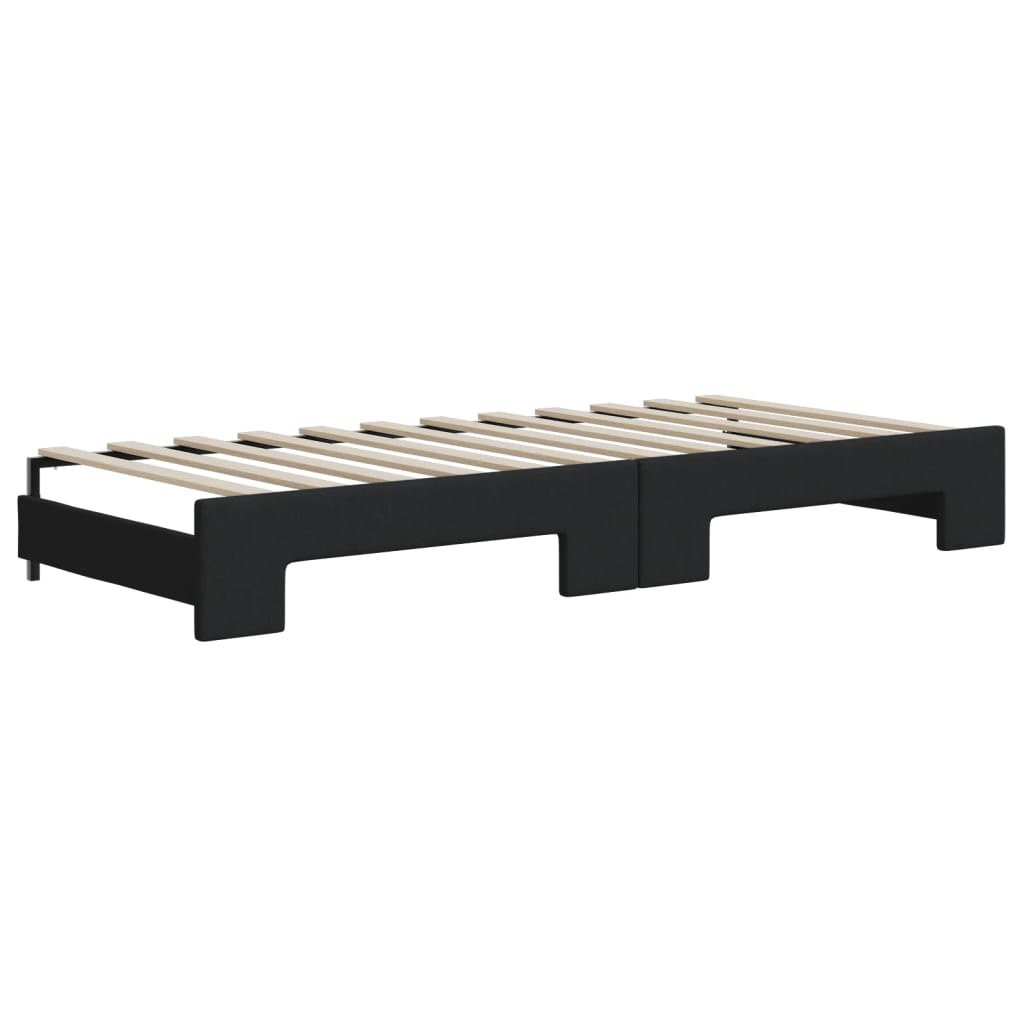 Divano Letto Estraibile con Cassetti Nero 100x200 cm in Tessuto