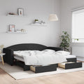 Divano Letto Estraibile con Cassetti Nero 100x200 cm in Tessuto