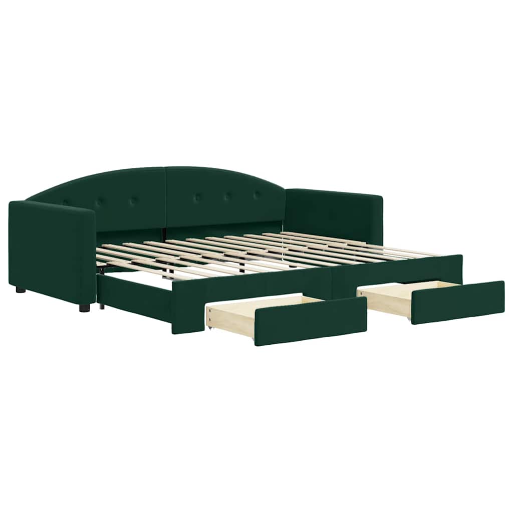 Divano Letto Estraibile Cassetti Verde Scuro 90x200cm Velluto