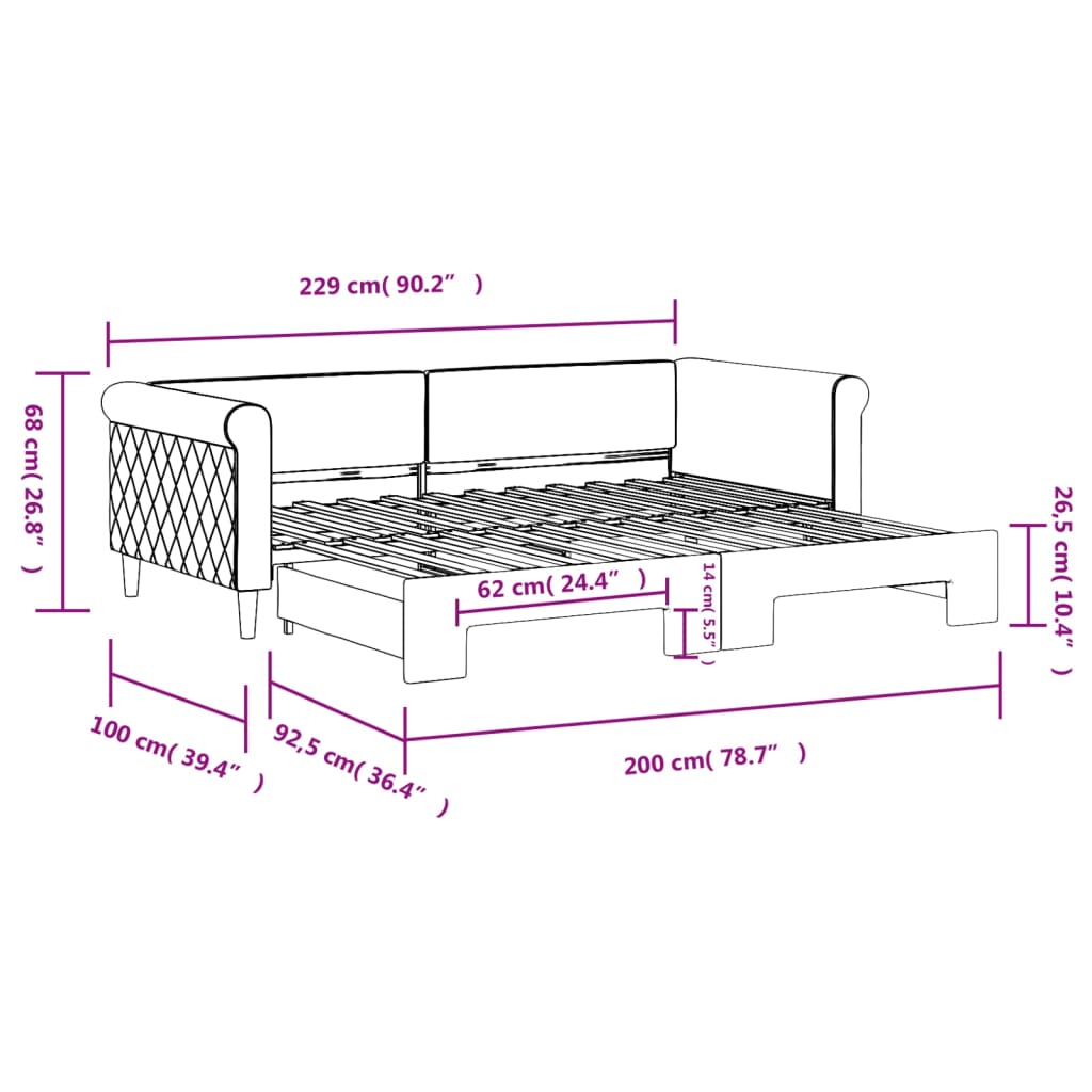 Divano Letto con Letto Estraibile Nero 90x200 cm in Velluto