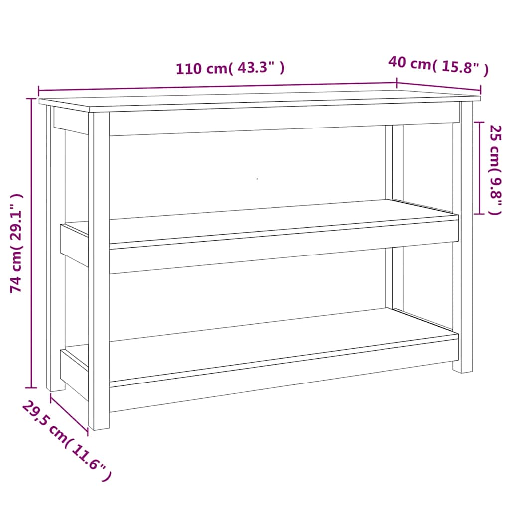 Tavolo Consolle 110x40x74 cm in Legno Massello di Pino