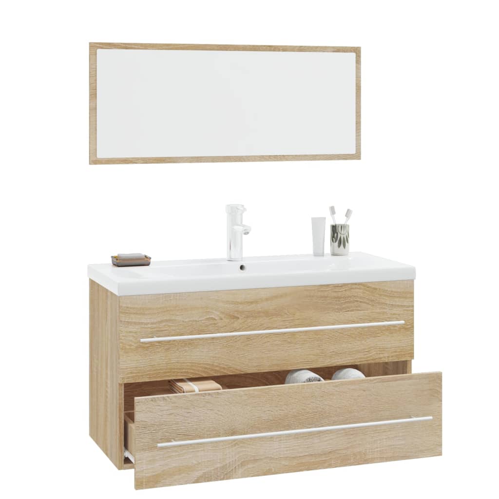 Set Mobili da Bagno 3 pz Rovere Sonoma