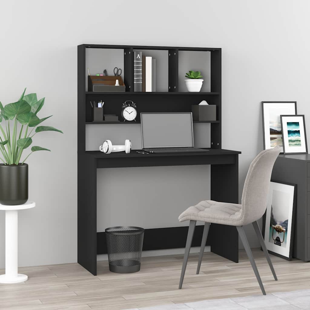 Scrivania con Mensole Nera 102x45x148 cm in Legno Multistrato