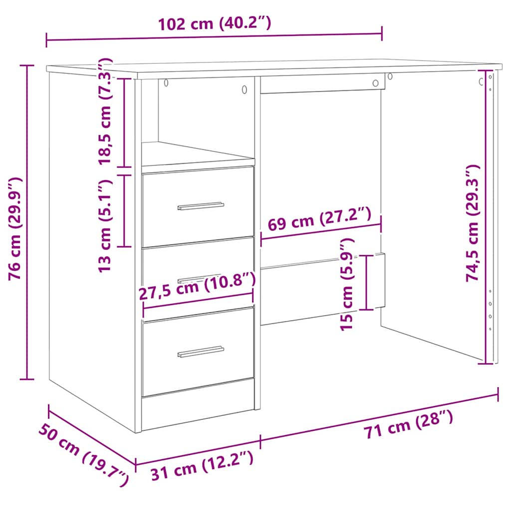 Scrivania con Cassetti Bianca 102x50x76 cm in Legno Ingegnerizzato