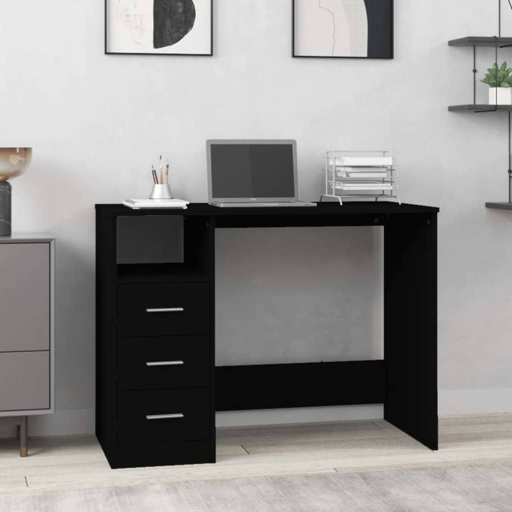 Scrivania con Cassetti Nera 102x50x76 cm in Legno Ingegnerizzato