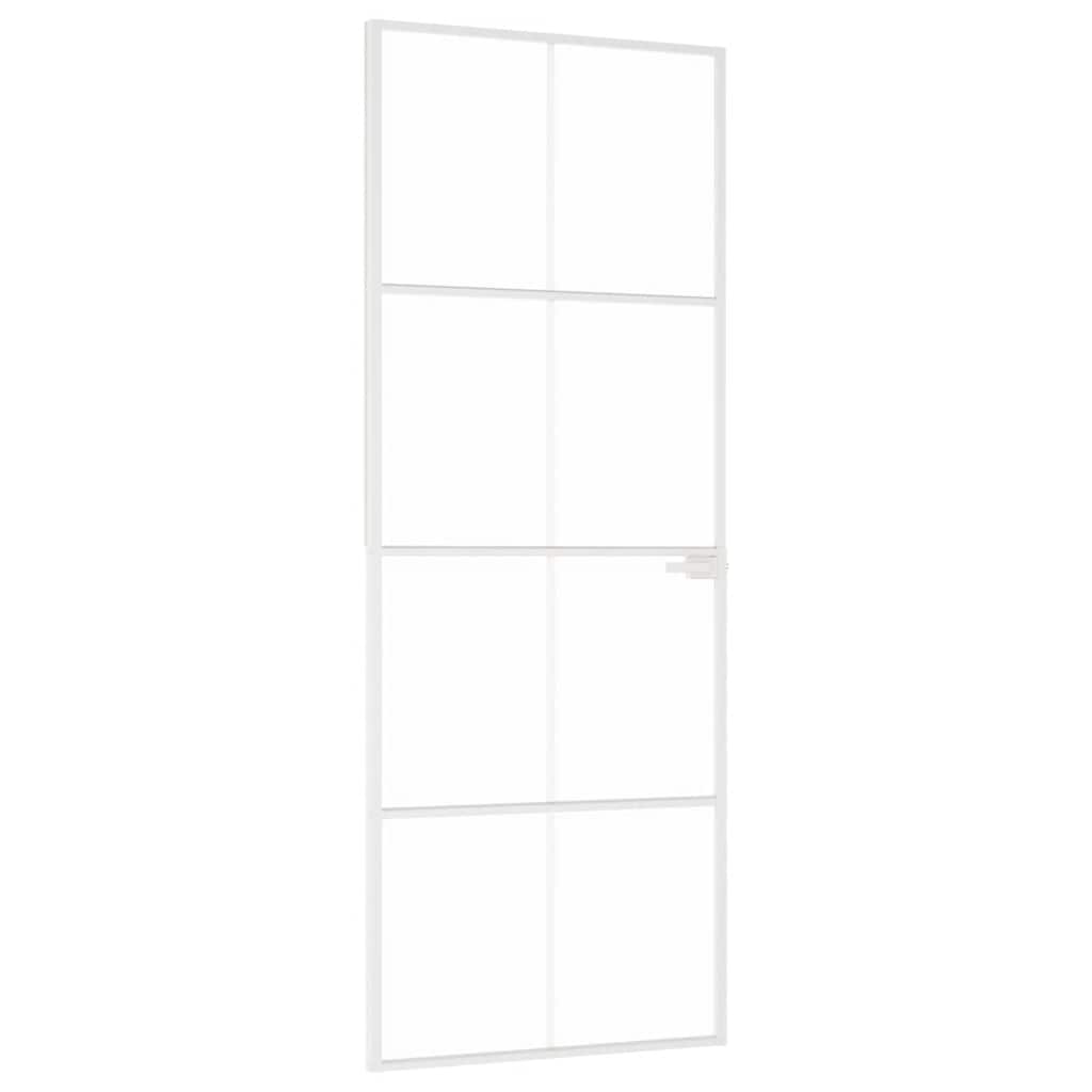 Porta Interna Bianca 76x201,5 cm Vetro Temperato Alluminio Slim