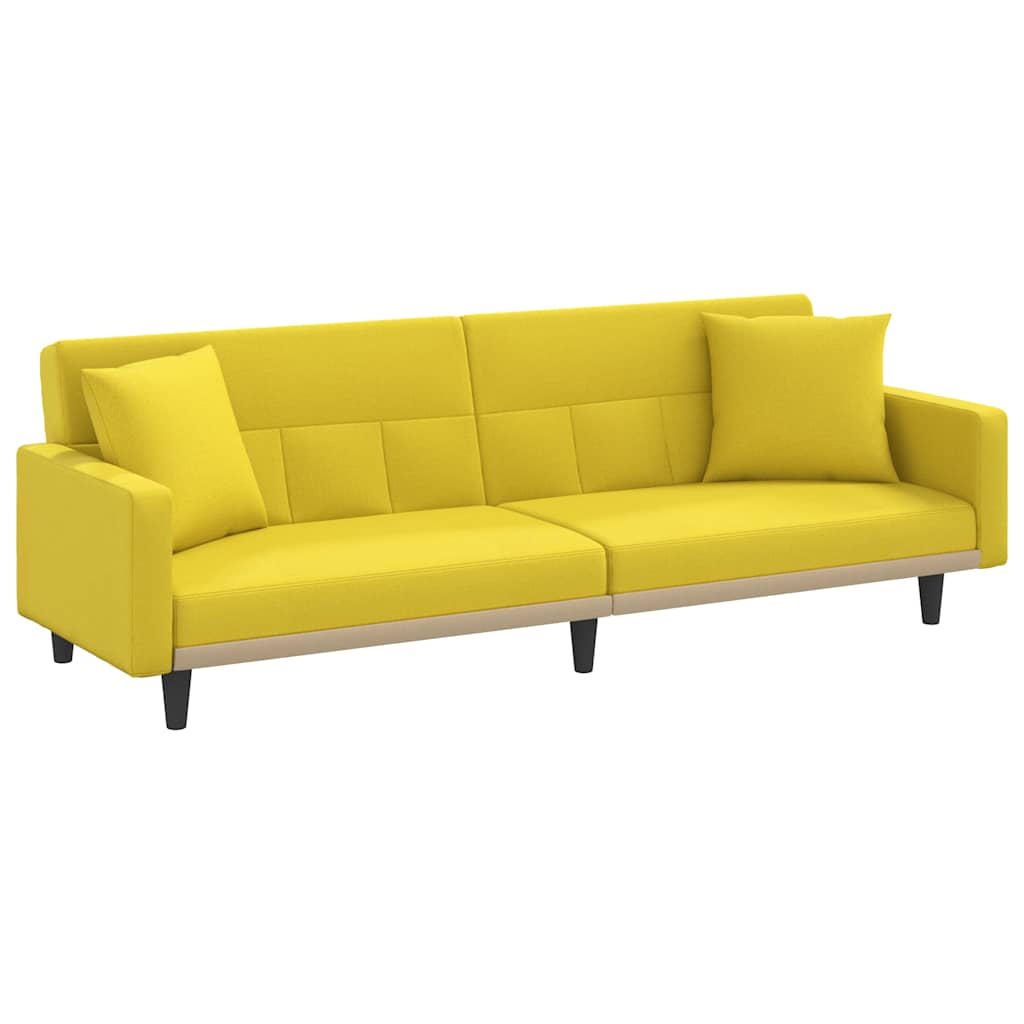 Divano Letto con Cuscini Giallo Chiaro in Tessuto