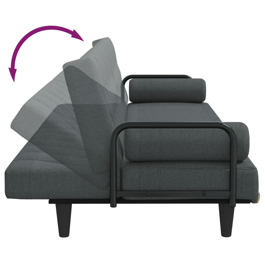 Divano Letto con Braccioli Grigio Scuro in Tessuto