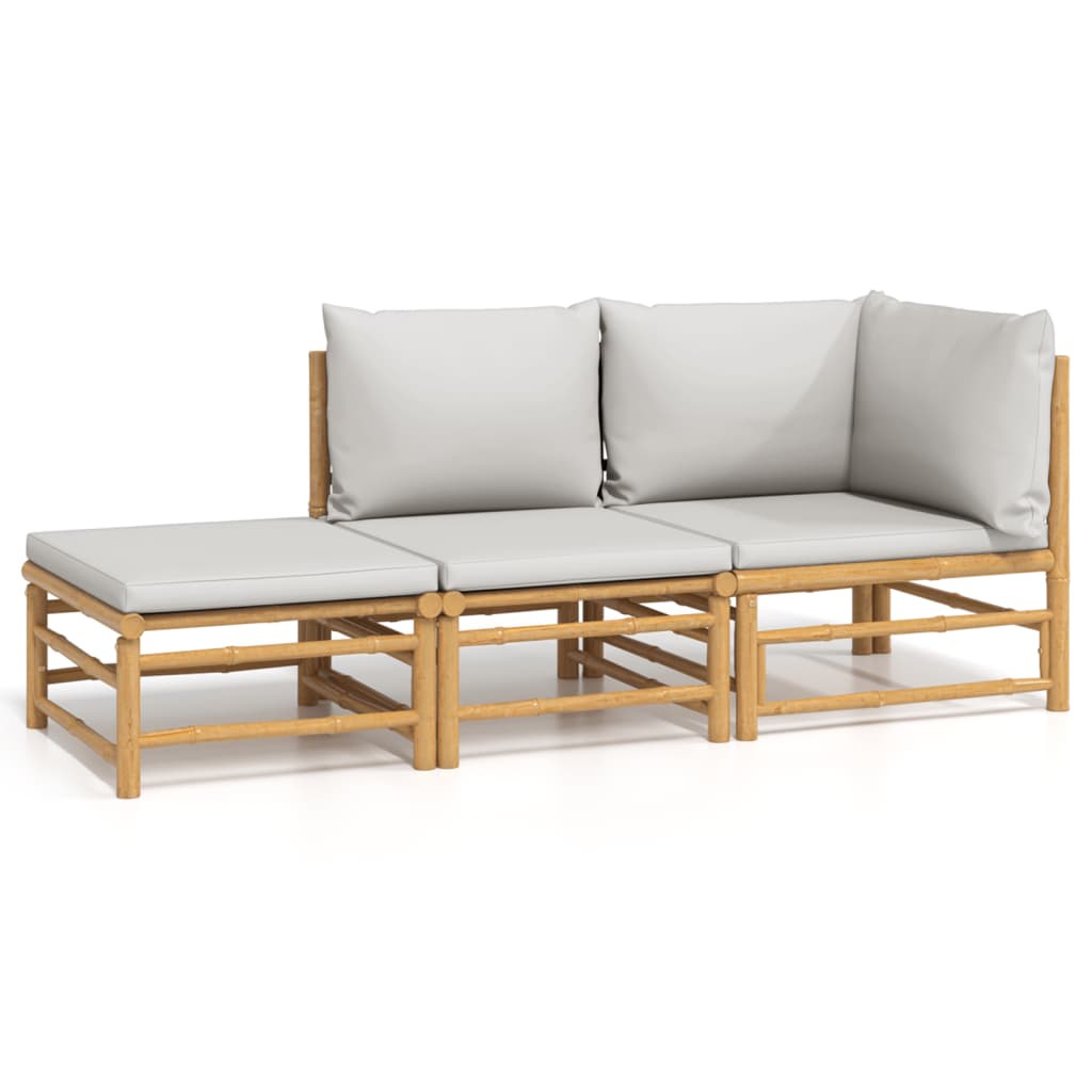 Set Salotto da Giardino 3pz con Cuscini Grigio Chiaro Bambù