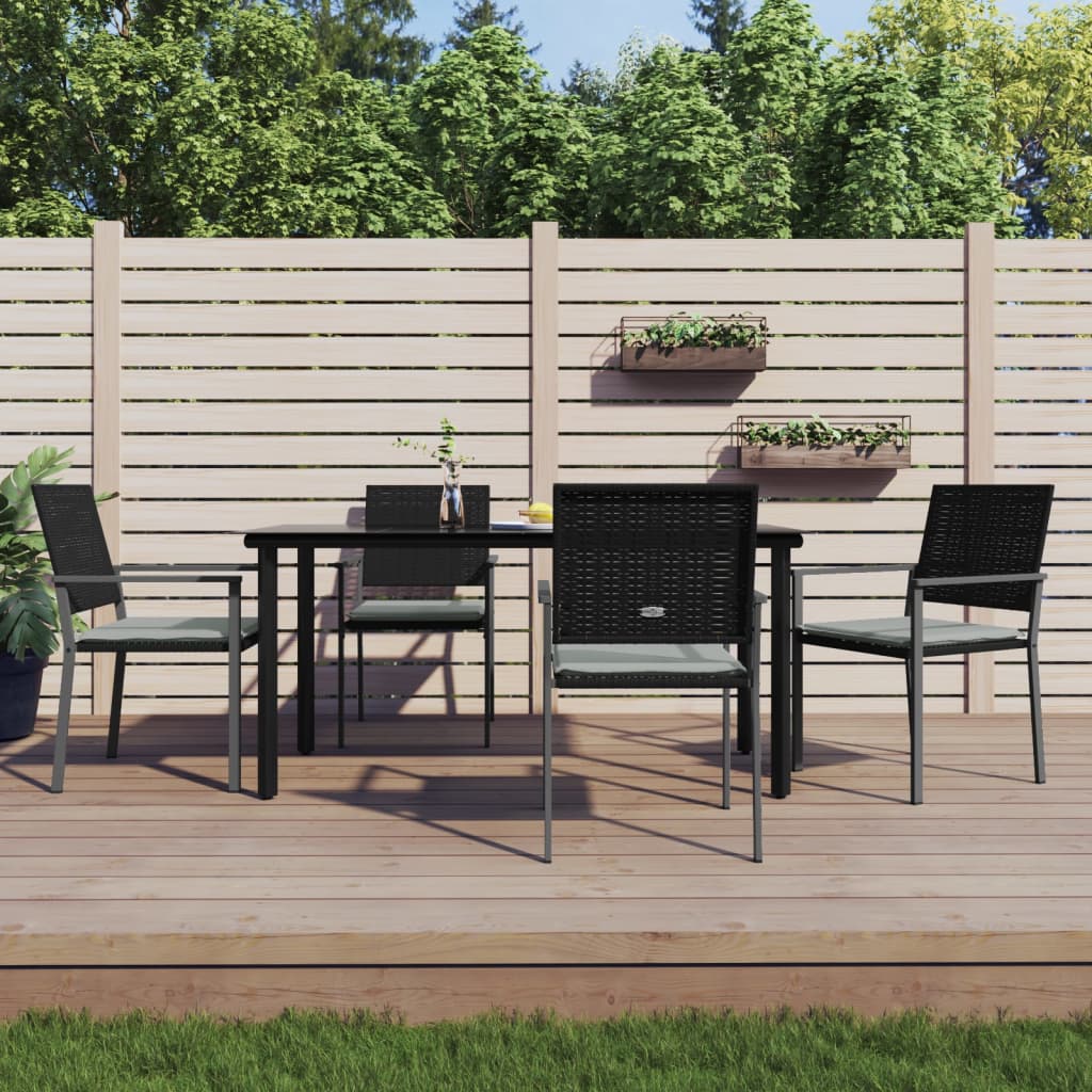 Set Pranzo da Giardino 5pz con Cuscini in Polyrattan e Acciaio