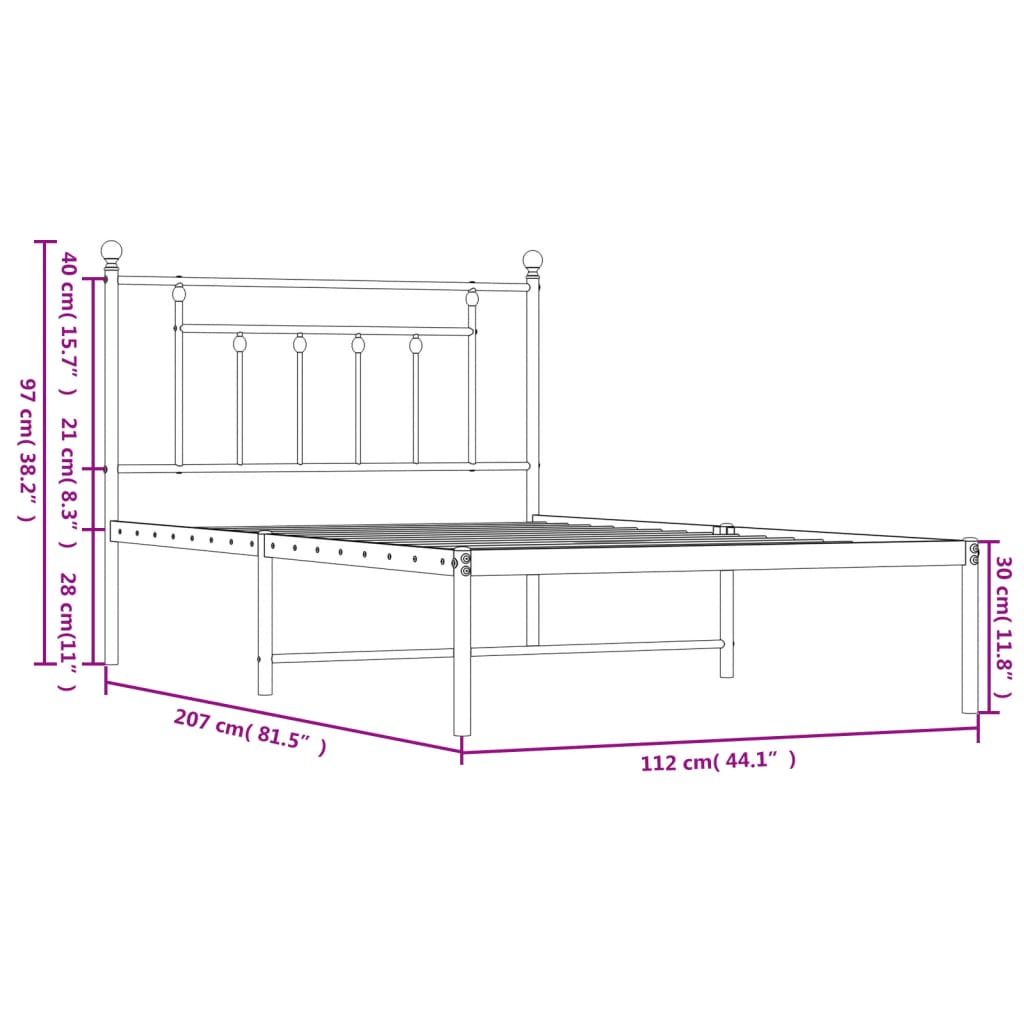 Giroletto con Testiera in Metallo Nero 107x203 cm