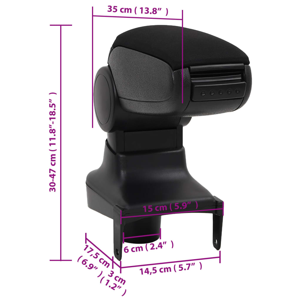 Bracciolo Auto per RENAULT CLIO LHD MK4 (2013) Nero 15x35x(30-47) cm ABS