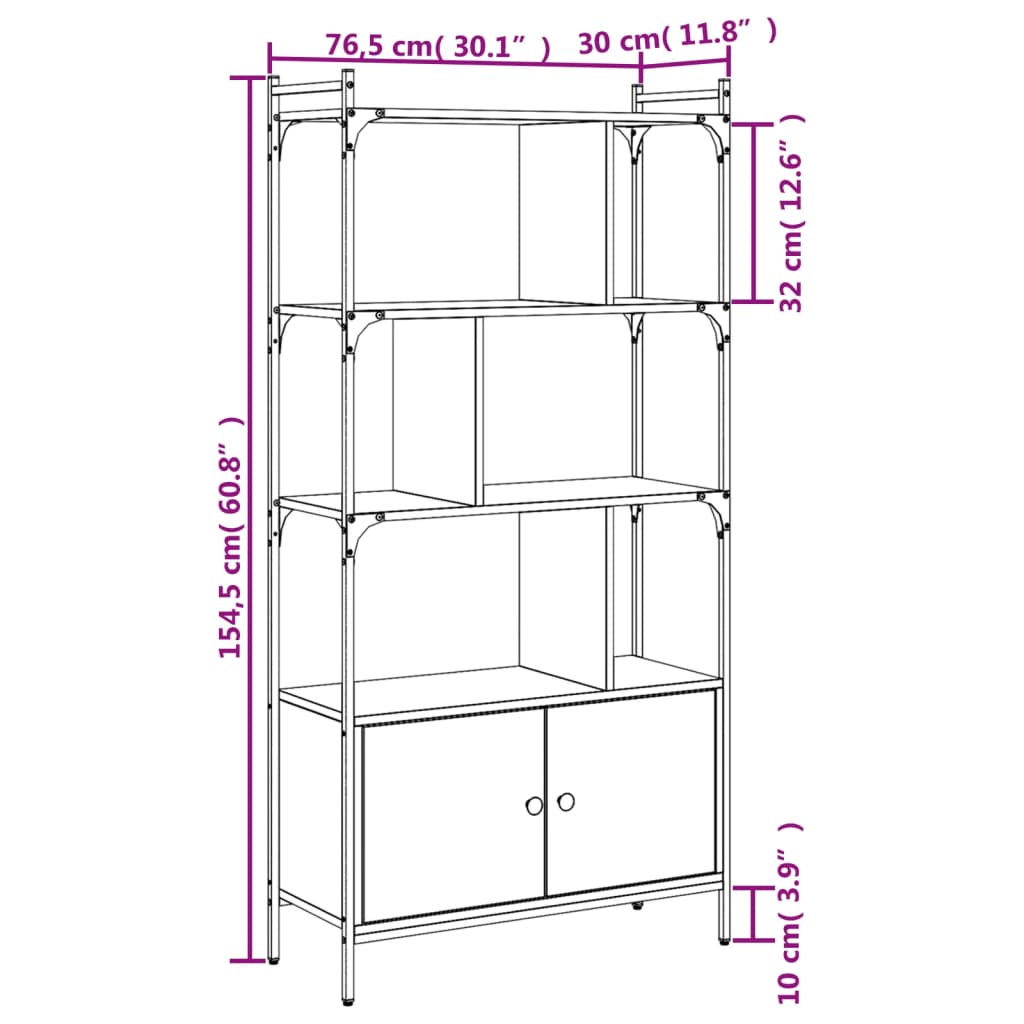 Libreria con Ante Rovere Sonoma 76,5x30x154,5 cm