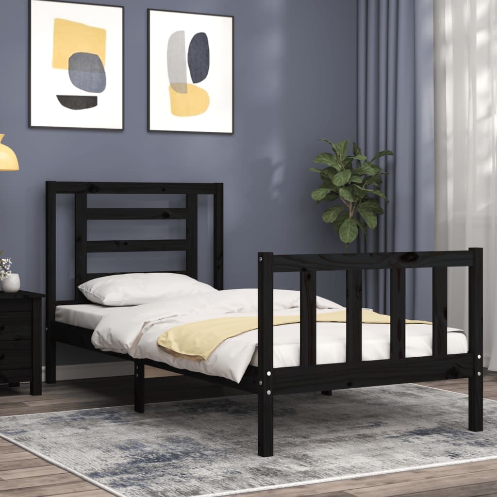 Giroletto con Testiera Nero Small Single in Legno Massello