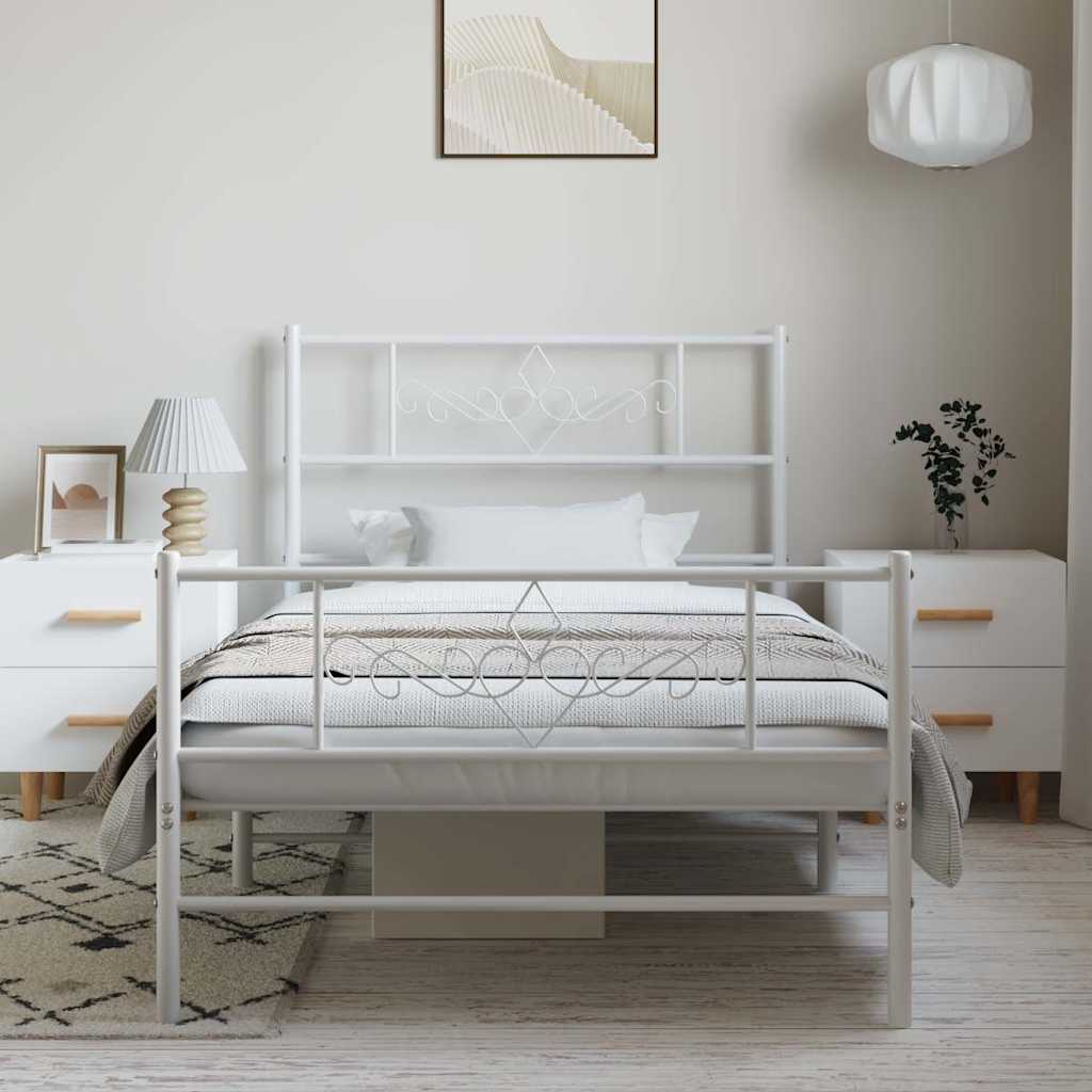 Giroletto con Testiera e Pediera Metallo Bianco 100x200 cm