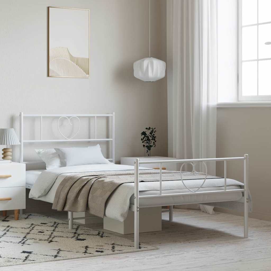 Giroletto con Testiera e Pediera Metallo Bianco 100x190 cm