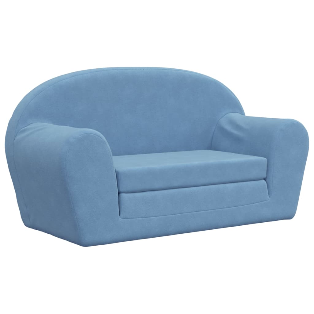 Divano Letto per Bambini a 2 Posti Blu in Morbido Peluche
