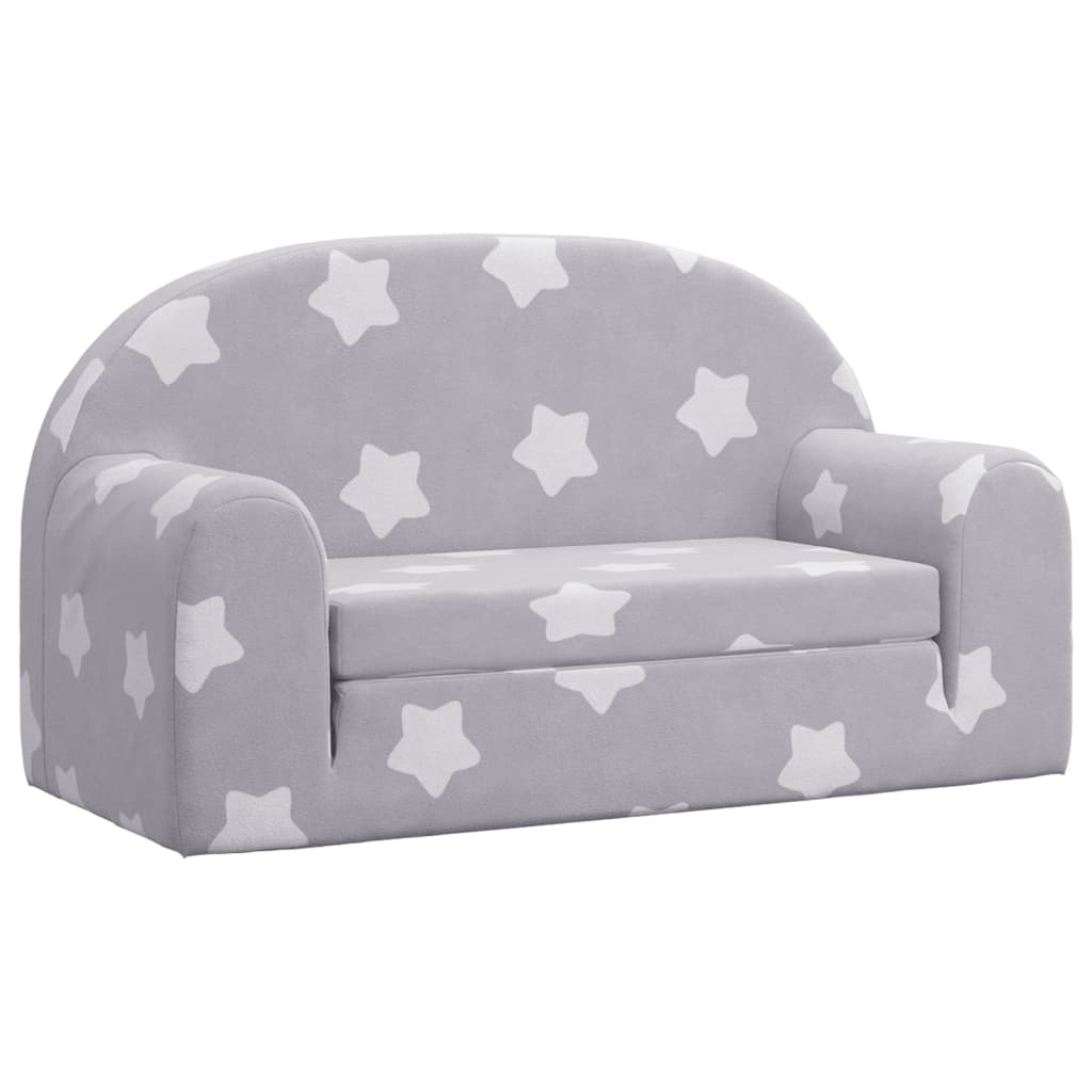 Divano Letto Bambini a 2 Posti Grigio Chiaro con Stelle Peluche