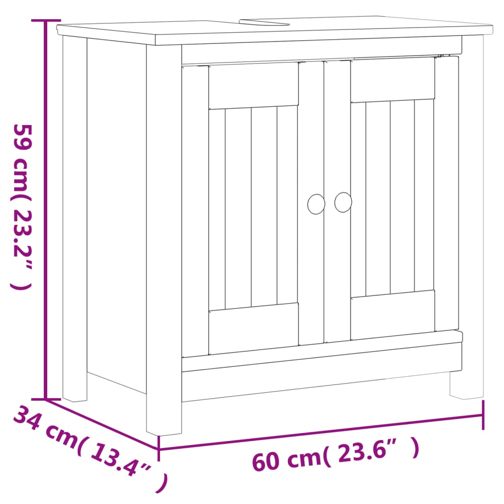 Mobile Lavabo da Bagno BERG Bianco 60x34x59 cm Massello Pino
