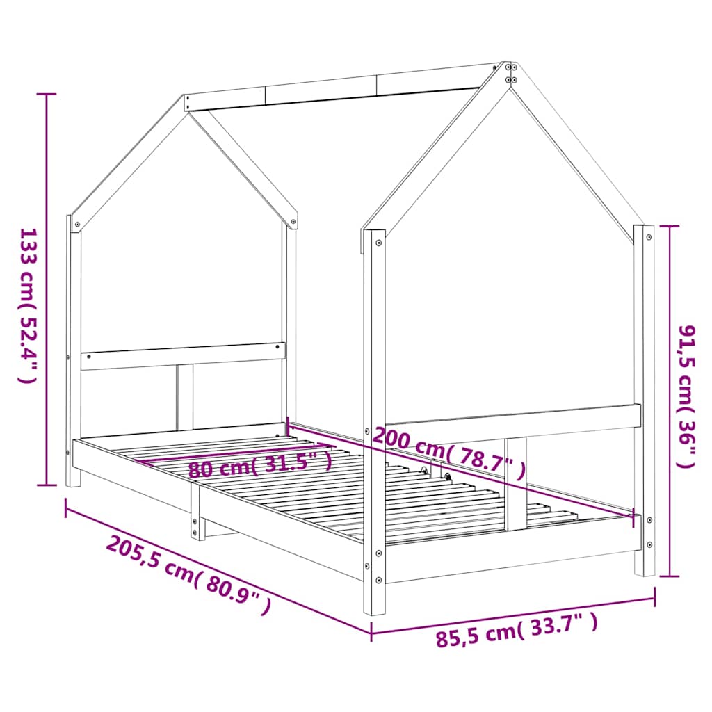 Giroletto per Bambini 80x200 cm in Legno Massello di Pino
