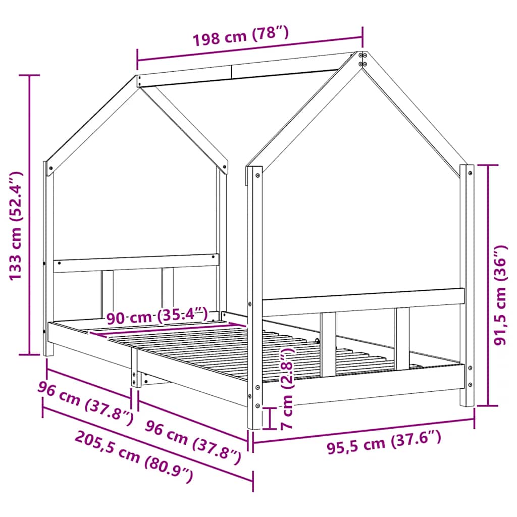 Giroletto per Bambini 90x200 cm in Legno Massello di Pino