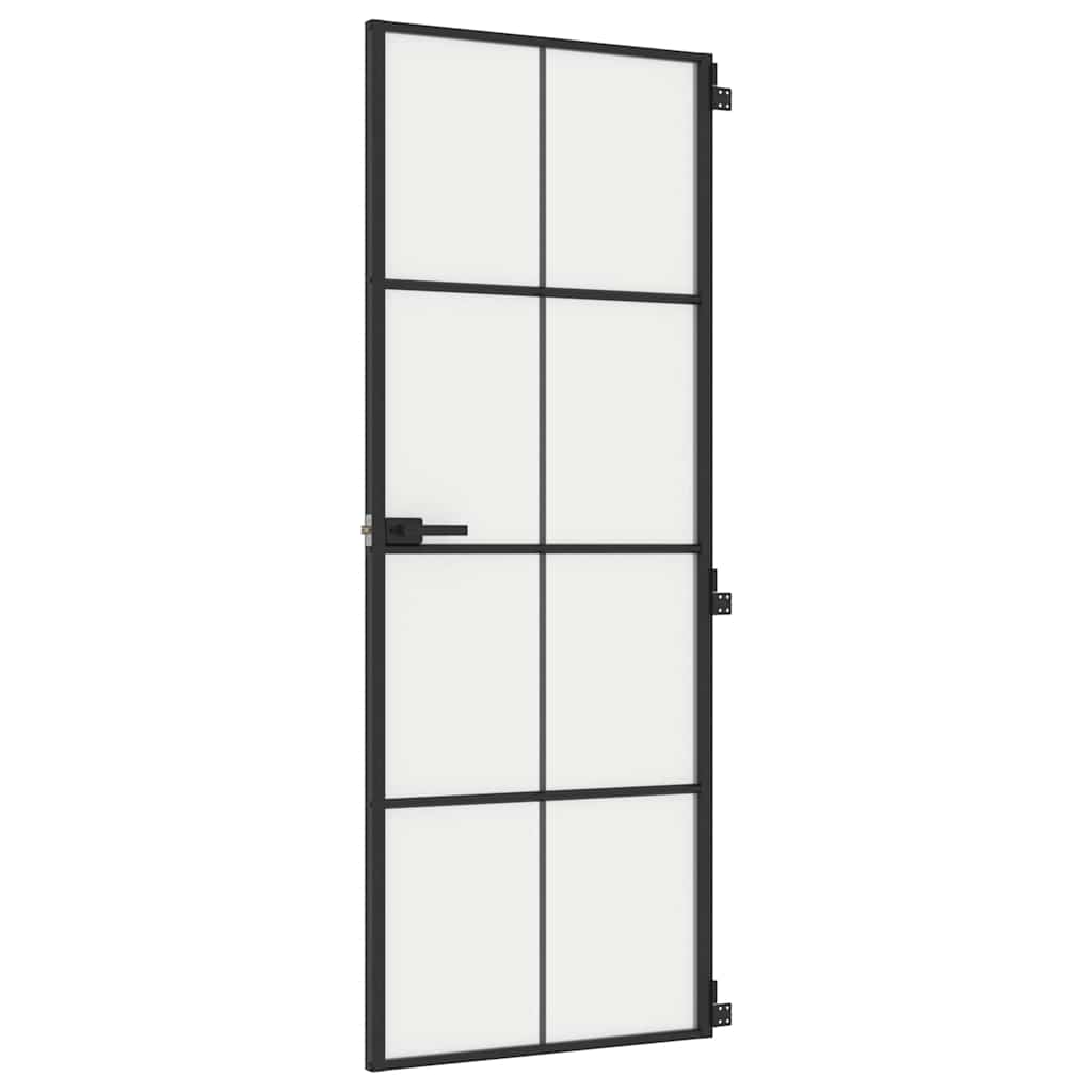 Porta Interni Sottile Nera 76x201,5cm Vetro Temperato Alluminio