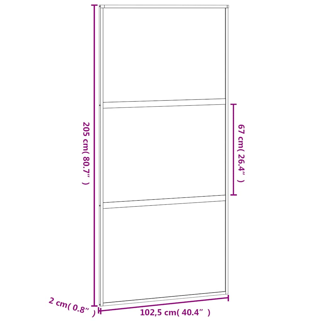 Porta Scorrevole Nera 102,5x205 cm Vetro Temperato e Alluminio