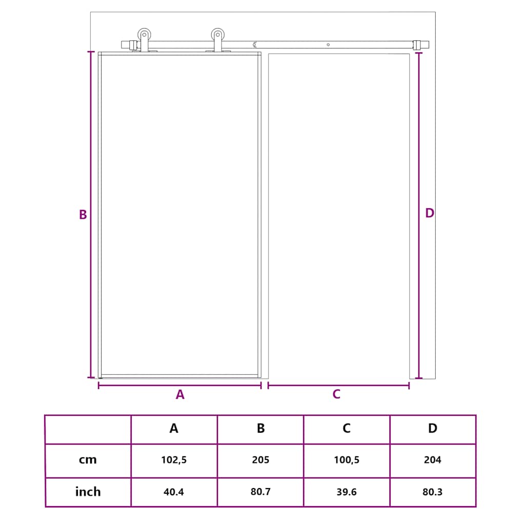 Porta Scorrevole Nera 102,5x205 cm Vetro Temperato e Alluminio