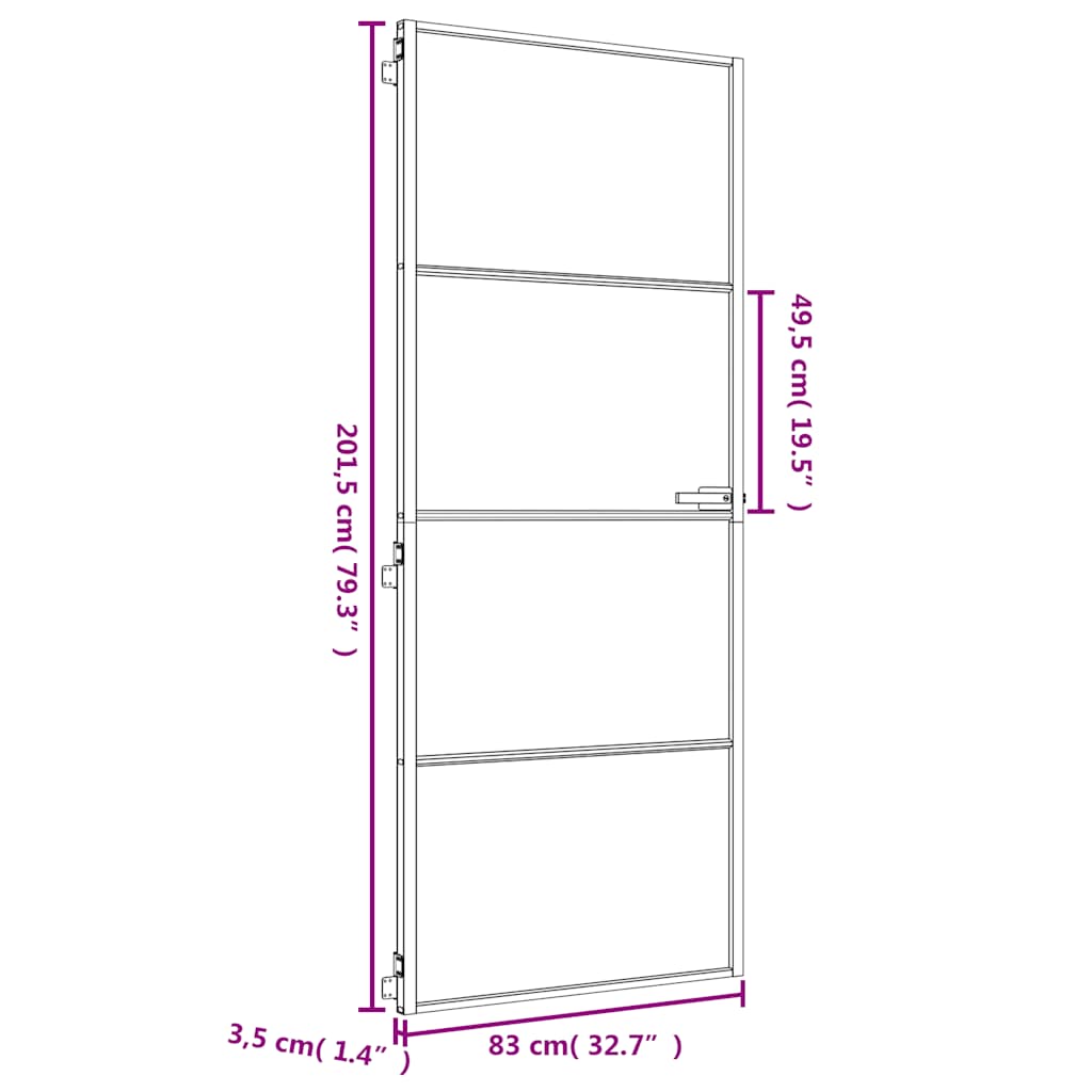 Porta Interni Sottile Oro 83x201,5cm Vetro Temperato Alluminio
