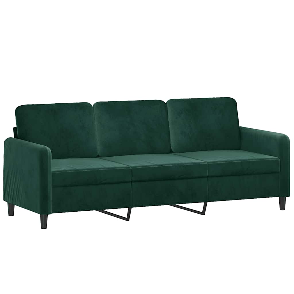 Divano a 3 Posti Verde Scuro 180 cm in Velluto