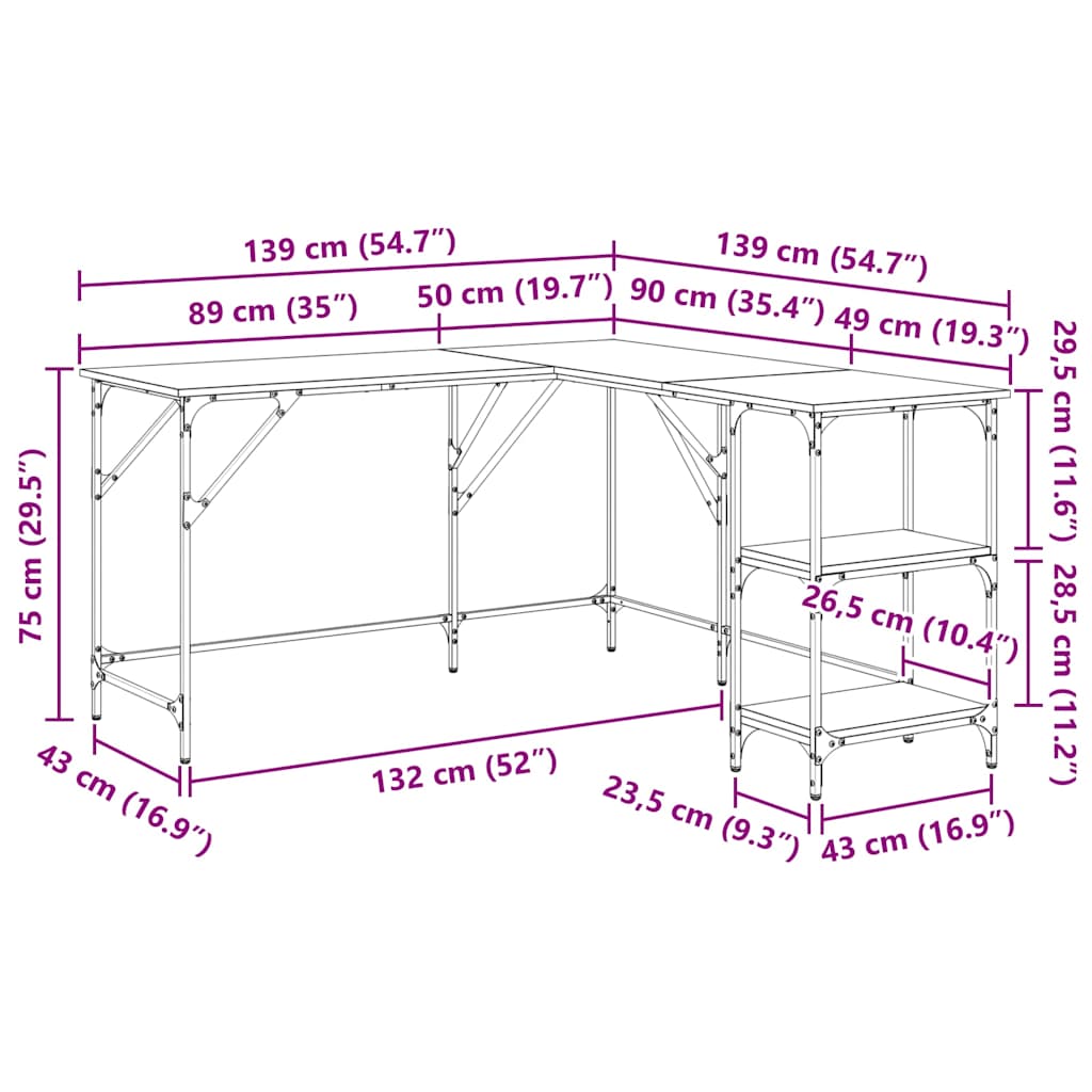 Scrivania Nera 139x139x75 cm in Legno Multistrato