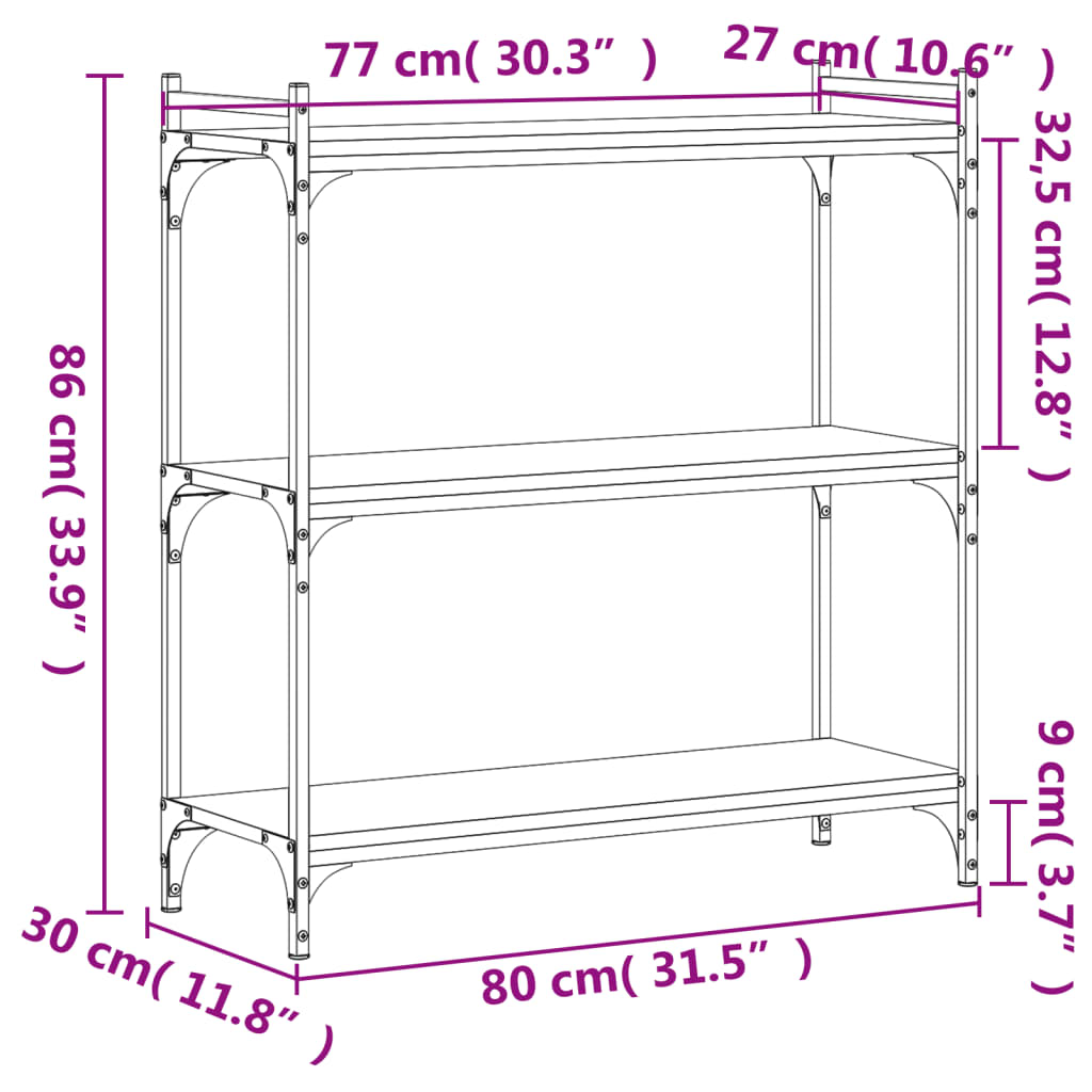 Libreria a 3 Ripiani Grigio Sonoma 80x30x86cm Legno Multistrato