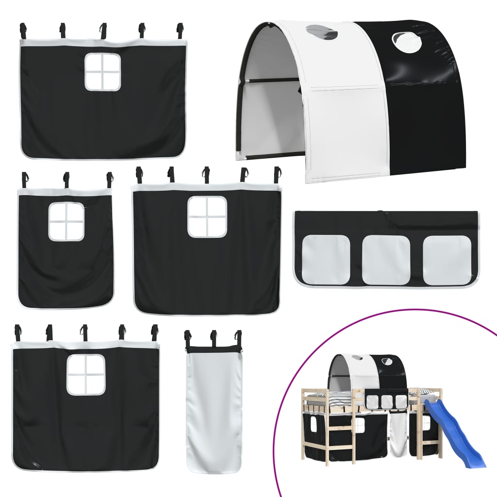 Tende per Letto a Soppalco con Tunnel Bianco e Nero Poliestere