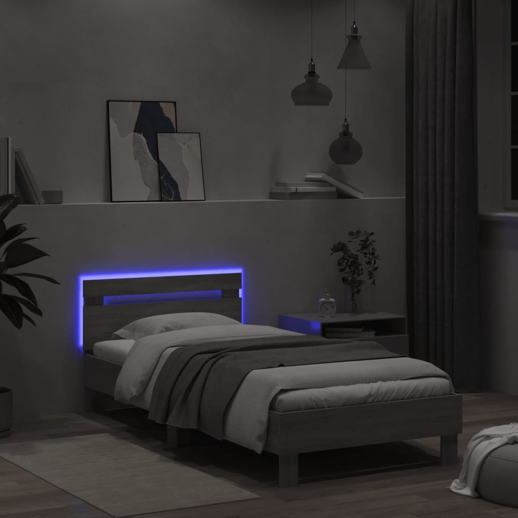 Giroletto con Testiera e LED Grigio Sonoma 100x200 cm