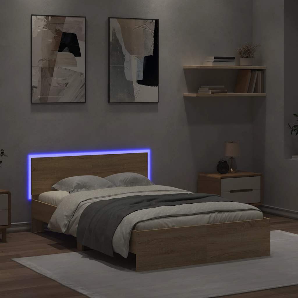 Giroletto con Testiera e LED Rovere Sonoma 140x200 cm