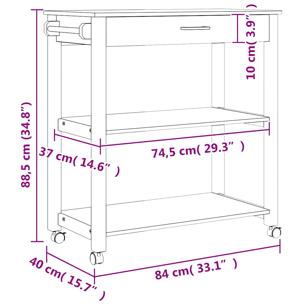 Carrello da Cucina MONZA 84x40x88,5 cm Grigio