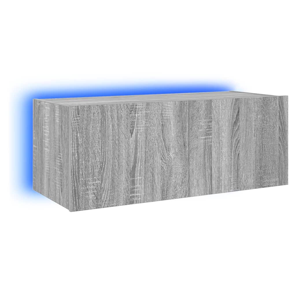 Mobile TV a Parete con Luci LED Grigio Sonoma 80x35x31 cm