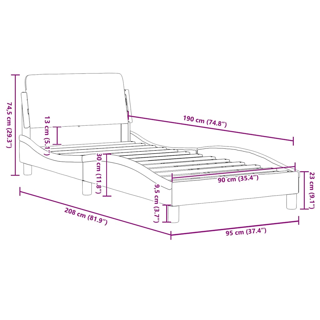 Struttura letto Dover Grigio Scuro 90x190 cm in Velluto