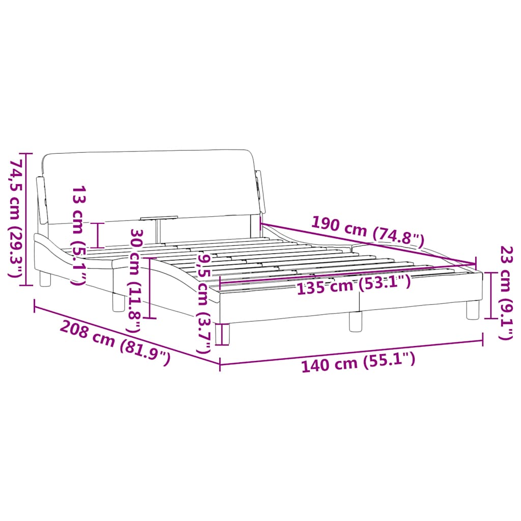 Struttura letto Dover Grigio Chiaro 135x190 cm in Tessuto