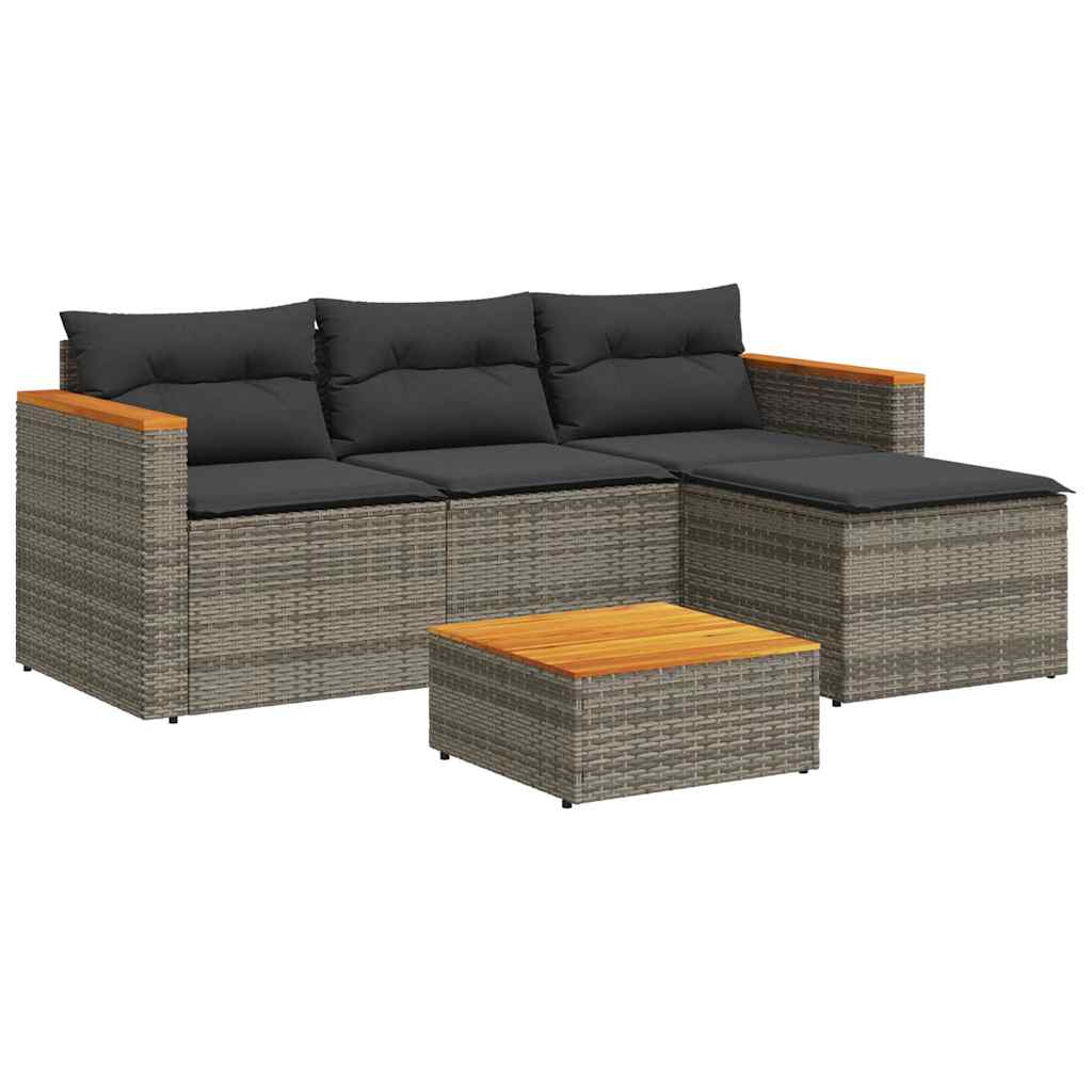 Set Divani da Giardino 3 pz con Cuscini Grigio in Polyrattan